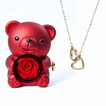 Ourson rose éternel et collier personnalisé
